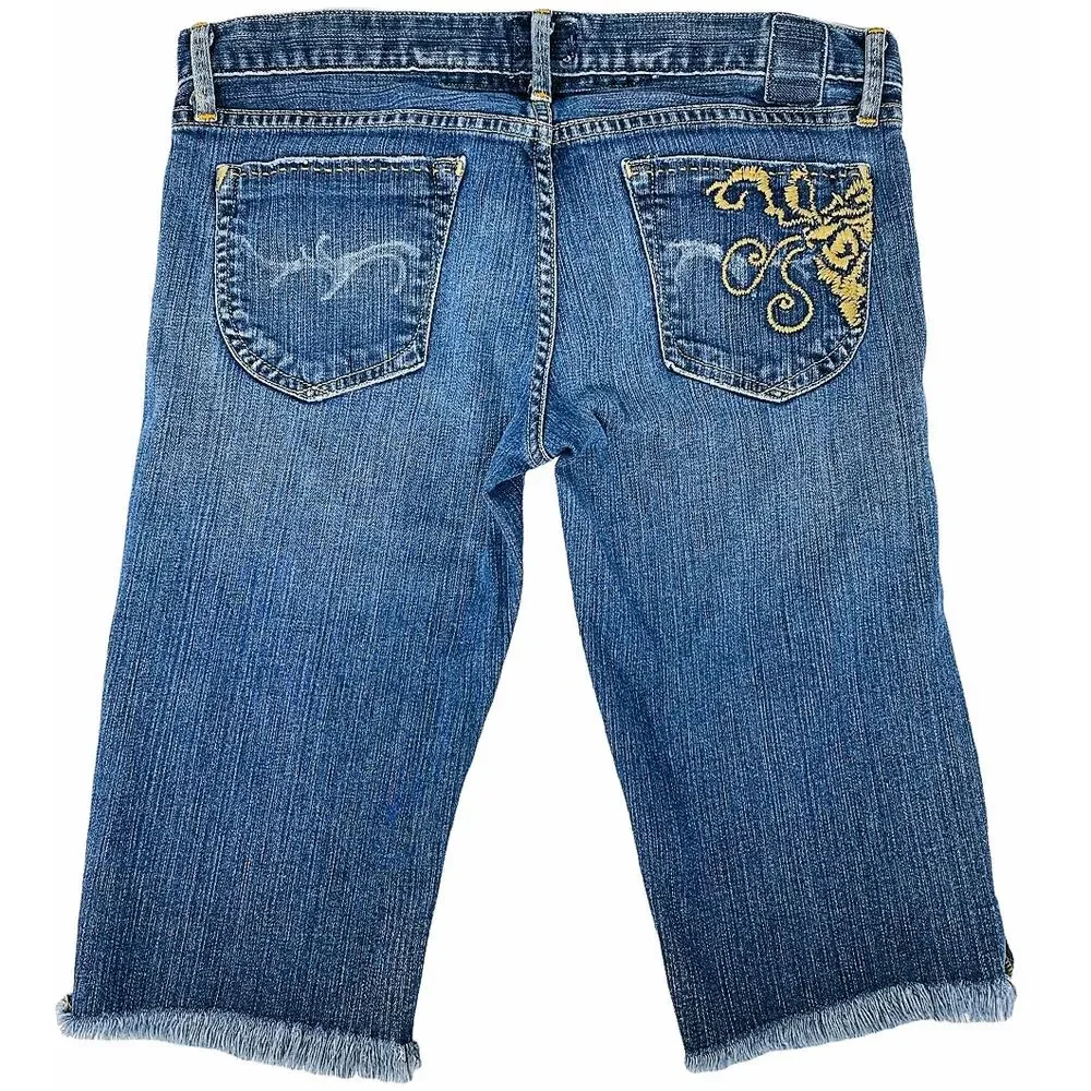 GOLD SIGN 'Adore' Denim Long Walking Shorts Frayed Hem Size 29